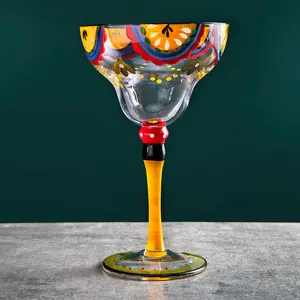 创意装饰艺术彩绘蝴蝶复古高脚杯透明白色红酒酒杯餐厅酒杯