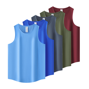 Wholesale Trendy Summer Seven Color Round Neck Gym Vest Large Cuff Curved Hem Men Sports tank Top - Product Image 3