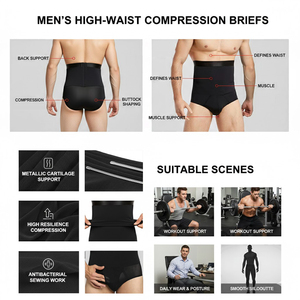 Hygieia Short de compression pour <span class=keywords><strong>homme</strong></span> à baleines en acier, taille haute, effet ventre plat, sculptant abdominal, performance - Product Image 3