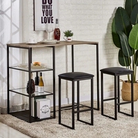 Maison Cuisine Café Restaurant Bistro Table à manger compacte en bois et métal Ensemble de tabouret et table de bar à hauteur de comptoir et ensemble de chaises