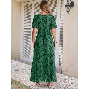 Vestido Maxi Floral para Mujer, Cuello en V, Cintura Imperio, Chifón, Línea A, Verano, Formal, para Invitadas de Boda, Fiesta - Product Image 5