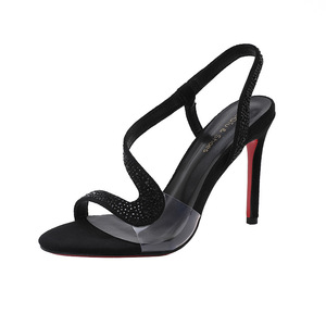 Sandales à talons hauts noires à semelle rouge pour femme, nouvelle collection printemps-été 2025, <span class=keywords><strong>talon</strong></span> de <span class=keywords><strong>8</strong></span> <span class=keywords><strong>cm</strong></span>, semelle extérieure en caoutchouc, à bride, élégantes, sexy, à bout ouvert - Product Image 5