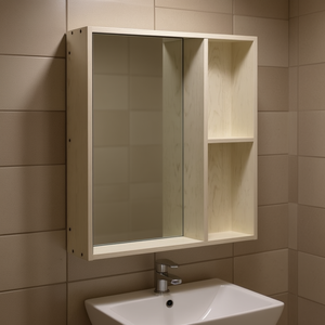 Gabinete de Pared con Espejo Rectangular, Marco de Madera, Blanco, Antivaho, Almacenamiento para Baño, Diseño Minimalista - Product Image 2