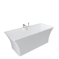Baignoire autoportante en acrylique blanc brillant de 1,51 m, largeur supérieure élargie, design minimaliste, profonde pour trempage, côtés incurvés et évasés, avec cascade intégrée