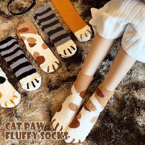 Fluffy Vớ Một Kích Thước Polyester Biểu Tượng Tùy Chỉnh Động Vật Mèo Chân Mùa Đông Phụ Nữ Cosy Crew Mờ Vớ - Product Image 1
