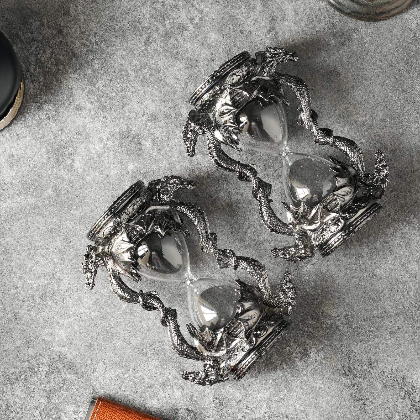 XinZhiRun Gothic Dragon Hourglass 6in 15min, Black Fantasy Sand Timer Vintage Desk Decor Statue Gift