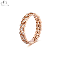 Joyería Fina de Moda para Bodas Vintage, Diseño Geométrico Clásico con Engaste Pavé, Oro Rosa Sólido de 18K, Diamante Natural Apilable