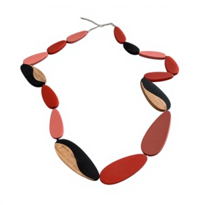 Unique Resin Beaded <b>Necklace</b> In Red Black And Wood Tones Trendy Design <b>Statement</b> Jewelry For Unisex Fashion Wear for Woman - Product Image 5