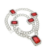 Collier à maillons cubains en alliage de zinc hip hop glacé 5 rubis en rubis
