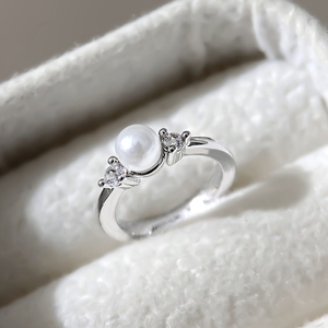 Bijoux de mode classiques, bague en zircon plaquée or 18 carats, imitation perle, anneaux délicats pour femmes - Product Image 1