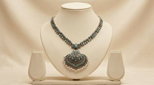 Women's Ornate <b>Blue</b> Stone Teardrop Pendant Oxydized <b>Necklace</b> Traditional Ethnic Statement Jewelry Wedding Festival Party Wear - Product Image 3