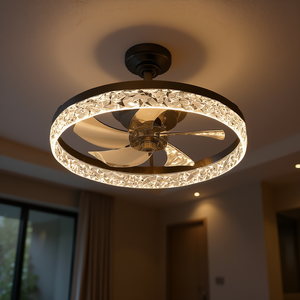 Ventilador de Techo LED con Luces, 3 Aspas, Cristal, Montaje Empotrado, Motor DC, Regulable, Diseño Contemporáneo para Sala de Estar - Product Image 2