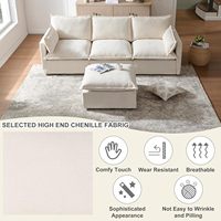 Sofá Seccional Modular en Forma de L, Otomana Extra Grande Convertible de 3 Plazas, Respaldo Cuadrado de Cuero PU, Brazos Curvos (Beige) 9331" para Sala de Estar