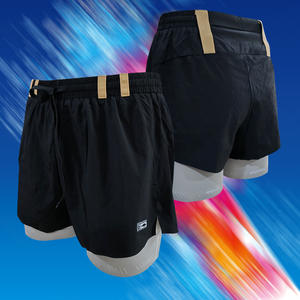 Pantalones Cortos Deportivos Personalizados con Logotipo para Hombre, 2 en <span class=keywords><strong>1</strong></span>, Transpirables, Secado Rápido, con Cremalleras, Bolsillo Trasero para Teléfono, Pantalones Cortos Deportivos para Hombre - Product Image 1