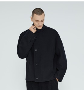 <span class=keywords><strong>Cappotto</strong></span> Invernale da <span class=keywords><strong>Uomo</strong></span> Nero in Lana Double-Face, Soprabito <span class=keywords><strong>Corto</strong></span> alla Moda con Bottoni - Product Image 6