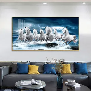 Modern Large 7 White Running Horses Canvas Posters Print Wall Art Picture For Living Room Bedroom Decoration Prints Painting