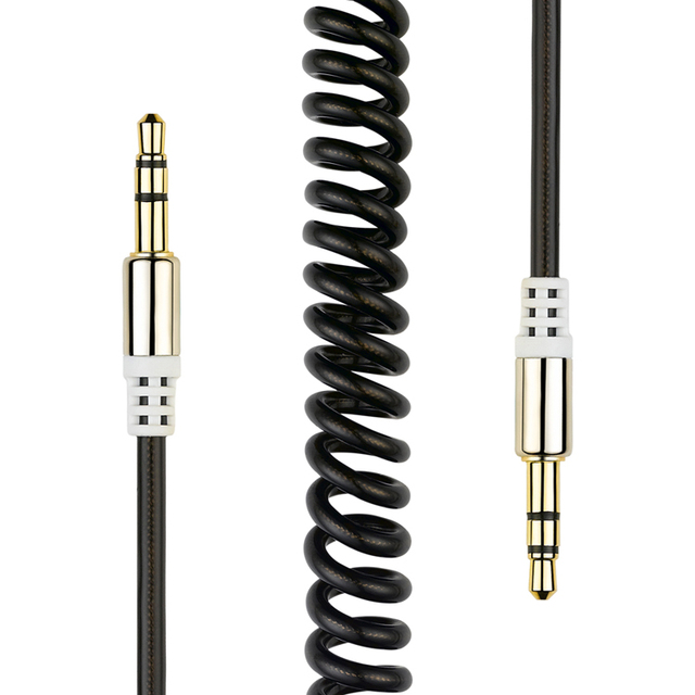 Bochara Gold Plated Elastic Coiled Spring 3.5mm Stereo Audio Aux Retractable Cable Male to Male For Speakers Headset