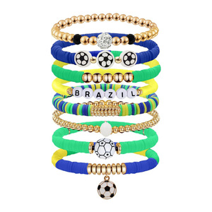 Meilleures ventes transfrontalières : Ensemble de bracelets faits main en pâte polymère souple avec pendentifs football et perles lettres, pour thèmes d'équipes et tourisme - Product Image 5