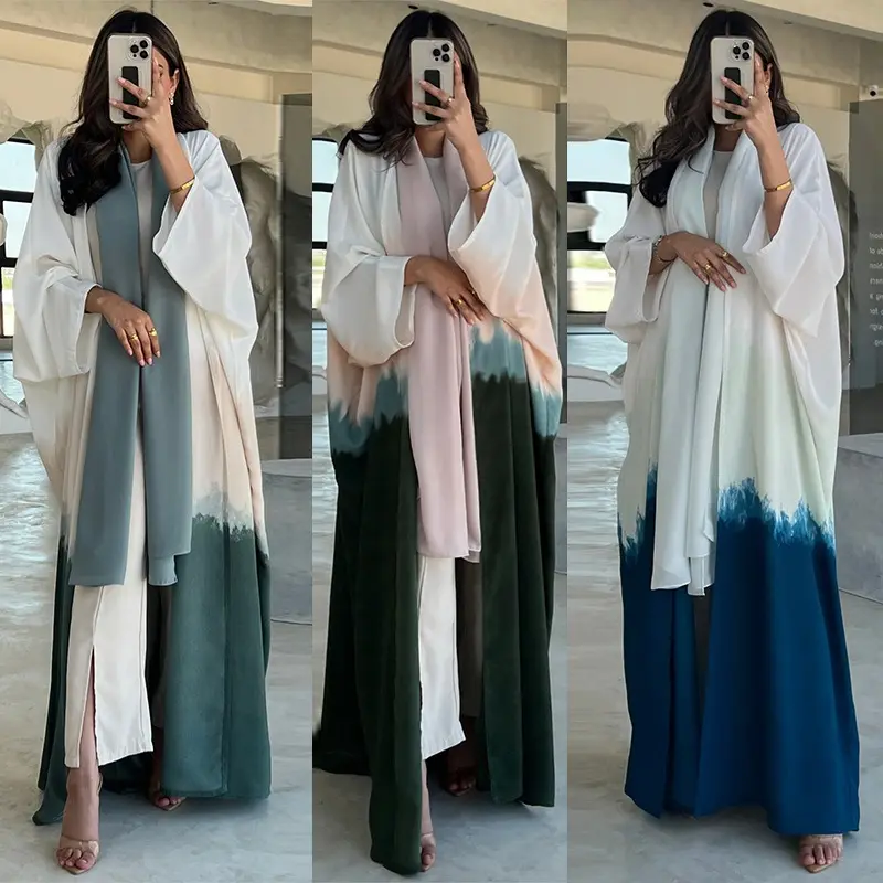 2024 moda popular verão roupas femininas muçulmanas com gravata e capa tingida abaya dubai