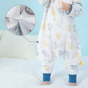 Kuru hızlı bambu gazlı bez pamuklu gazlı bez ayrılabilir kollu çocuk giyim uzun kollu bölünmüş bacak bebek uyku tulumu