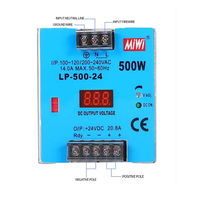 LP-500-48 din rail modèle 48 v 500 w dc alimentation à découpage