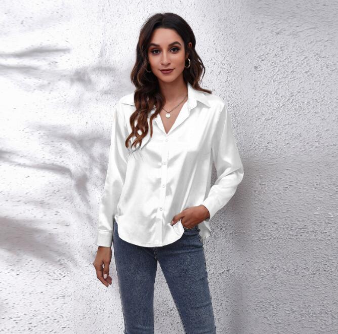Camicia Donna Elegante In Raso Con Collo Ad Anello: Perfetta Per Ufficio E Look Casual Chic