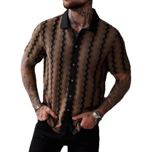 Nuova <span class=keywords><strong>Camicia</strong></span> Estiva da Uomo 2026 a <span class=keywords><strong>Maniche</strong></span> <span class=keywords><strong>Corte</strong></span> in Maglia a <span class=keywords><strong>Quadri</strong></span> con Perline, Stile Vintage, Versatile e Casual - Product Image 5