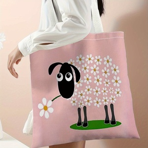 <span class=keywords><strong>Sac</strong></span> fourre-tout en toile imprimé mouton et fleurs, sacs de shopping tendance, <span class=keywords><strong>sac</strong></span> à <span class=keywords><strong>bandoulière</strong></span> de voyage pour femmes, adapté aux courses quotidiennes - Product Image 5