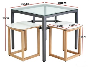 Vente flash : Ensemble de table à manger carrée en <span class=keywords><strong>verre</strong></span> 3 pièces avec 2 chaises en bois et métal - Product Image 2