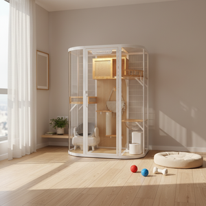 Villa Moderna <span class=keywords><strong>para</strong></span> Gatos de Interior, Mueble de Lujo de Madera Sólida con Gran Espacio, Vidrio Templado y Múltiples Niveles <span class=keywords><strong>para</strong></span> Gatos Grandes, Uso Doméstico - Product Image 1