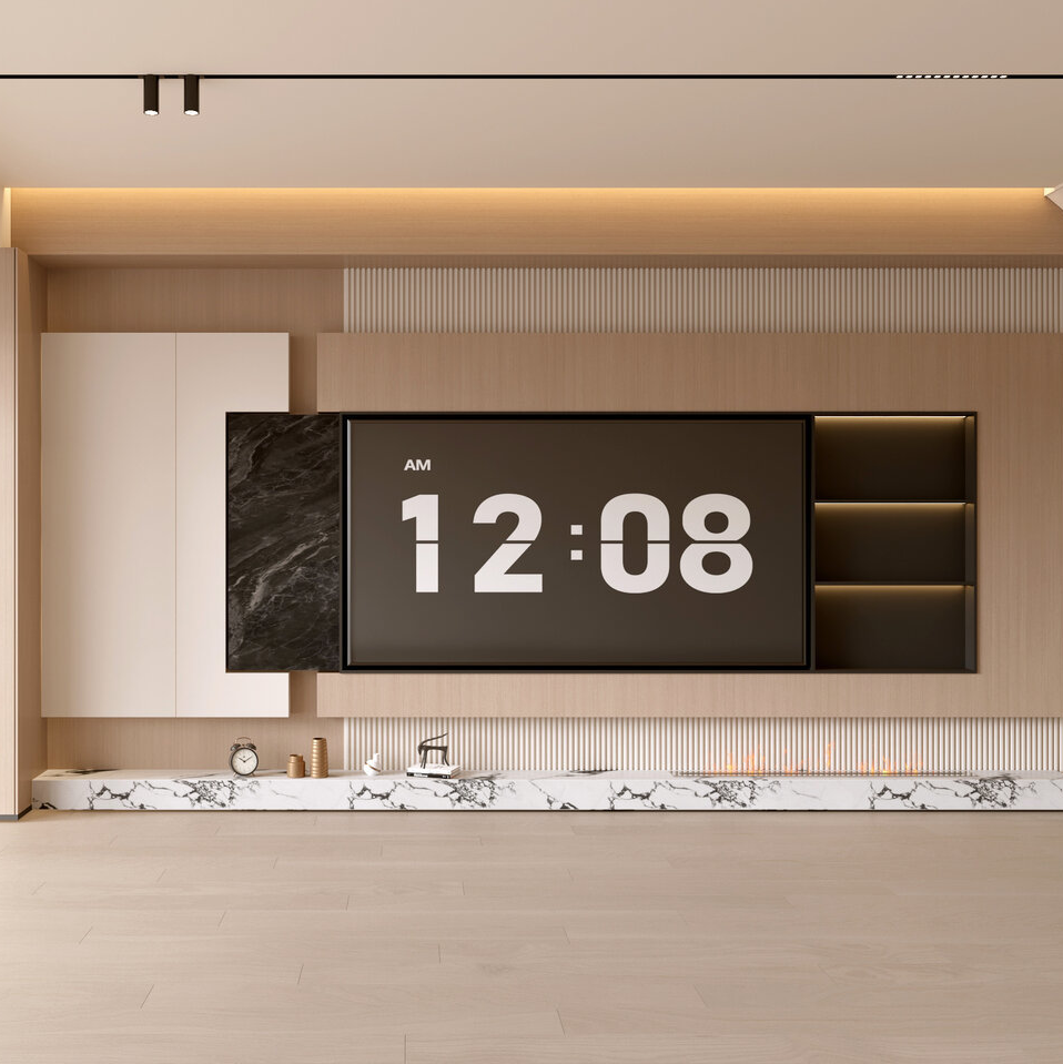 New Chinese LED Integrated TV Background Wall Cabinet Modern Minimalist ...