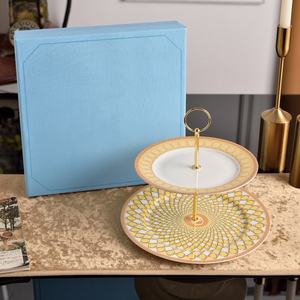 Présentoir à gâteaux élégant à 2 niveaux, motif végétal unique, plateau décoratif pour fête d'anniversaire, vaisselle écologique très vendue - Product Image 3