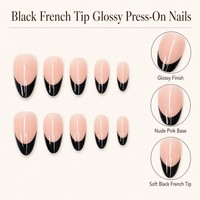 Y66 Factory – Kit de faux ongles réutilisables de qualité supérieure, base rose nude, avec pointe française noire souple – Vente en gros