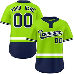 Maillot de softball personnalisé à deux boutons, couleur vert néon, blanc et bleu marine, authentique et personnalisé - Product Image 1