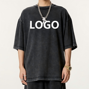 เสื้อยืดโอเวอร์ไซส์ผู้ชายสีดำผ้าฝ้าย พิมพ์ลายโลโก้สีขาวด้านหน้า สไตล์สตรีท แขนสั้น คอกลม ทรงเข้ารูป ผ้าเจอร์ซีย์ถัก - Product Image 1