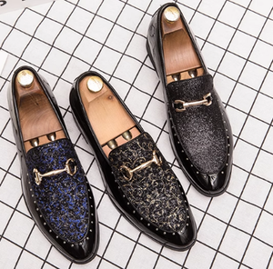 <span class=keywords><strong>Scarpe</strong></span> Eleganti da Uomo alla Moda con Tacco a Blocco, Blu, Oro, Nero, Bianco con Glitter, Mocassini Casual Eleganti, Taglie 38-44 - Product Image 4