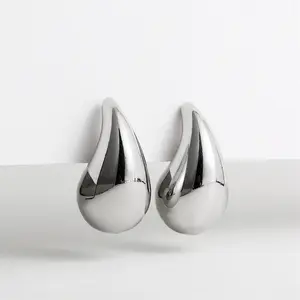 Mode Eenvoudige Ontwerp Chunky Goud Zilveren Waterdruppel Oorbellen Sieraden Geschenk Verzilverde 925 Zilveren Oorknopjes Voor Dames