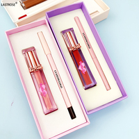 Kit de gloss à lèvres et crayon à lèvres imperméable noir et or 2 en 1, longue tenue, haute pigmentation, gloss à lèvres brillant et crayon à lèvres