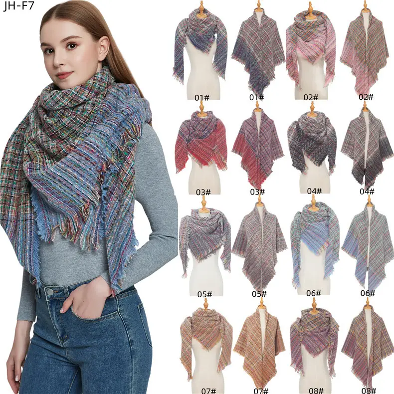 Herbst Winter Frauen Mode Multi color Triangle Kaschmir Schal Classic Geometric Plaid Pattern Quaste Tartan Schal Schal