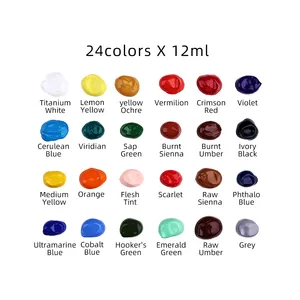 Xin Bowen 12ML 24 Colors High Quality Professional Acrylic Paint Set With Strong Coverage For Art Stone Glass Canvas Painting