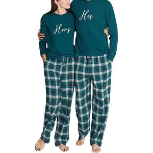 Conjunto de pijama de pareja personalizado, pantalones a cuadros de franela de algodón, conjuntos de ropa de descanso de manga larga - Product Image 2