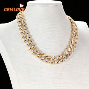 GEMLOVE 18K Gold Large Necklace with Blingbling Diamond Cuban Chain Geometric Luxury for Men/Women Hip-Hop Party Wear - Product Image 1