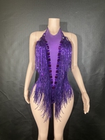 Strass scintillants paillettes gland justaucorps femmes Sexy Performance body pour boîtes de nuit scène porter chanteur danseur Costume 7G