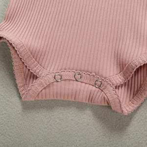 Combinaison en coton tricoté à bords dentelle, couleur unie, printemps-automne, pour bébés 2022 - Product Image 4