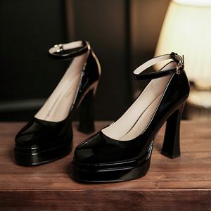 Escarpins Mary Jane pour femme à bout rond, bride cheville, talon carré très haut de 8 cm, plateforme, chaussures de mariage et de soirée - Product Image 1