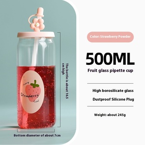 Taza de jugo de café de cristal estilo Ins de estilo moderno con tapa, Pajita de agua portátil <span class=keywords><strong>para</strong></span> ventosa de coque <span class=keywords><strong>para</strong></span> parejas/recién casados - Product Image 6