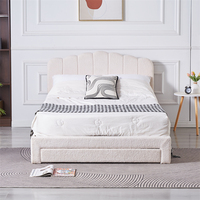 1 caja de vellón elegante para habitación, mueble con Canal, cabecero con mechones blanco CAMA doble tamaño Queen King, cajón de almacenamiento, marco de cama