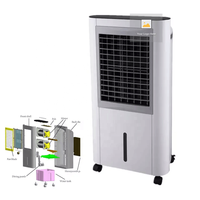 Petit ventilateur rafraîchisseur d'air solaire extérieur sur pied avec brumisateur, réservoir d'eau de 12 L, 3 vitesses de refroidissement pour usage domestique