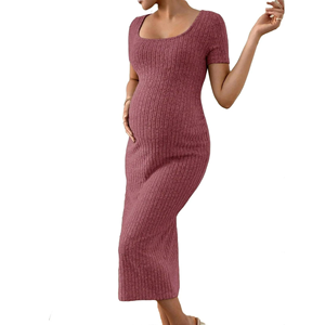 Robe de maternité pour femmes, robe de maternité d'été en tricot avec fente latérale, manches courtes, robe de <span class=keywords><strong>grossesse</strong></span> élégante pour séance photo quotidienne - Product Image 1