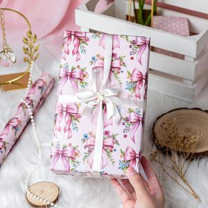 กระดาษห่อของขวัญลายโบว์สีชมพูสามมิติ เหมาะสำหรับงานเลี้ยงฉลองทารก วันแม่ วันวาเลนไทน์ ปรับแต่งได้ - Product Image 3